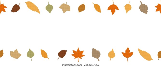 Frame of fallen leaves in autumn color palette with linen texture. Vector illustration.