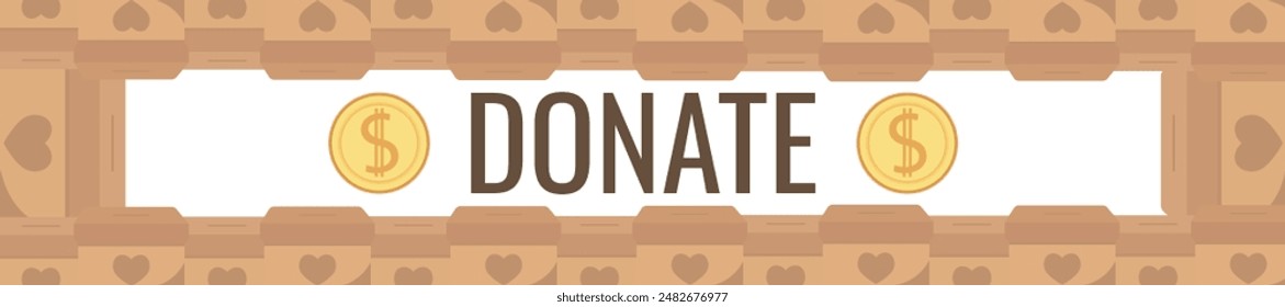 Frame of falling coins money in box charity and donation boxes border with heart says DONATE