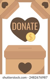 Frame of falling coins money in box charity and donation boxes border with heart says DONATE