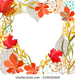 Frame with falling leaves. Natural illustration of autumn foliage.