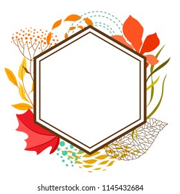 Frame with falling leaves. Natural illustration of autumn foliage.