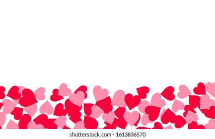 Frame of falling red and pink hearts. Vector illustration