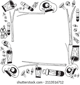 Frame with fantasy objects. Items from the shop of the witch