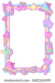 Frame with fashion girlish items. Colorful cute teenage illustration.