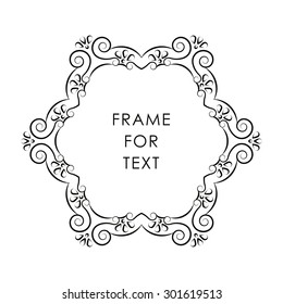 Frame in the fashionable outline style on a black background. Mono line pattern with swirls. 