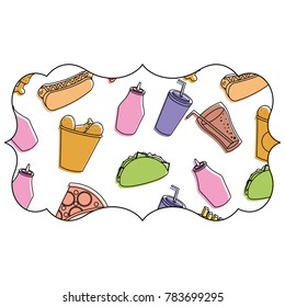 frame with fast food pattern background