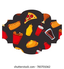 frame with fast food pattern background