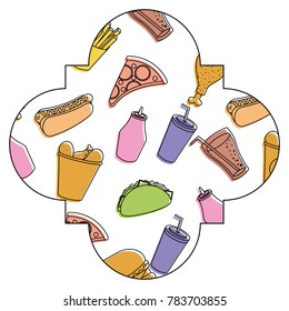 frame with fast food pattern background