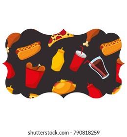 frame with fast food pattern background