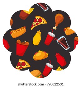 frame with fast food pattern background
