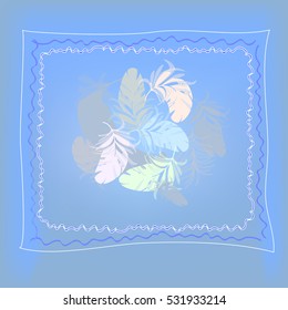 frame with feathers on a blue background, vector illustration