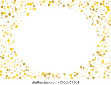 Frame, festive pattern with golden round glitter, confetti. Vector illustration. 