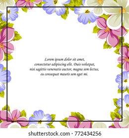 Frame of a few flowers. For design of cards, invitations, greeting for birthday, wedding, party, holiday, celebration, Valentine's day. Vector illustration