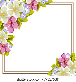 Frame of a few flowers. For design of cards, invitations, greeting for birthday, wedding, party, holiday, celebration, Valentine's day. Vector illustration