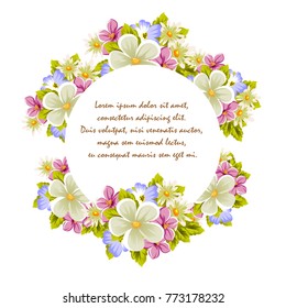 Frame of a few flowers. For design of cards, invitations, greeting for birthday, wedding, party, holiday, celebration, Valentine's day. Vector illustration