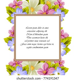 Frame of a few flowers. For design of cards, invitations, greeting for birthday, wedding, party, holiday, celebration, Valentine's day. Vector illustration