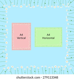 Frame of field of Daisy flowers in rows, square or rectangular shape, vector