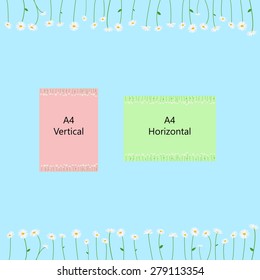 Frame of field of Daisy flowers in two rows up and down, square or rectangular shape, vector
