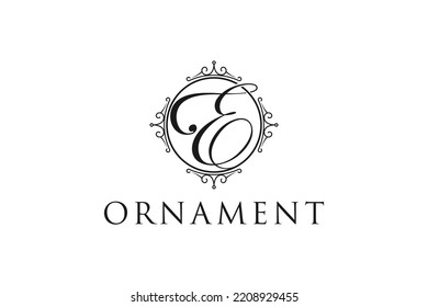 Frame filigree logo design initial letter E luxury border element icon symbol