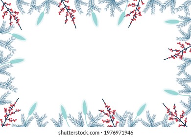 frame of fir branches and holly with berries
