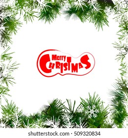 Frame with fir branches. Merry Christmas. Vector