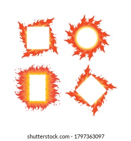 Marco de llamas de fuego de diferentes formas. estilo de dibujos animados vectoriales.
