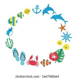 Frame of fish and beach items