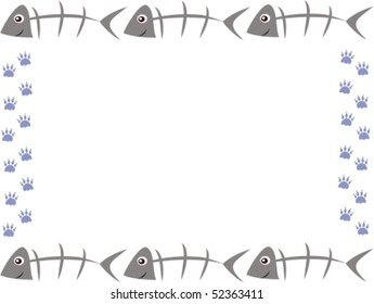 Frame of Fish Bones and Paw Prints Vector