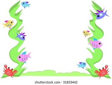 Frame of Fish, Crab, and Seaweed Vector