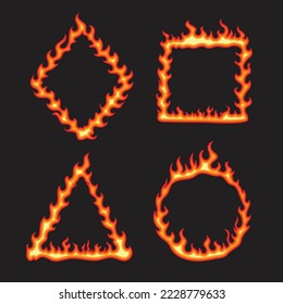 frame of flames in triangle, square and circle shape isolated dark background
