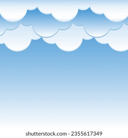 Frame of flat clouds, gradation of blue semicircular clouds template children's background poster banner. Vector illustration.