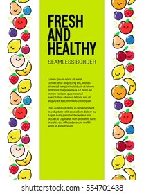 Frame of flat designed fruits with copyspace. Healthy eating vector concept for healthy magazines, cooking web sites and newsletters. Healthy lifestyle or diet design element. 