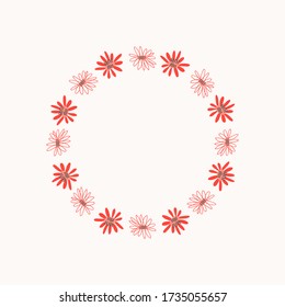 Rahmen mit flachen Blumen für Partyeinladungen, Geburtstagskarten. Einfache runde Blumenvorlage für Text