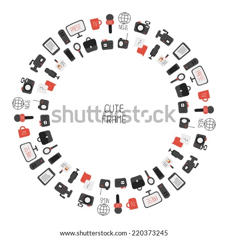 Frame of  flat vector journalism icons. Mass media. Communication. 