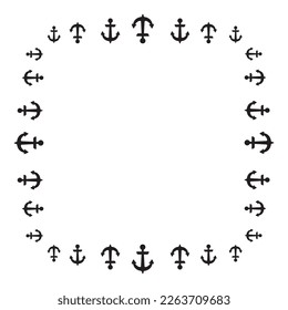 Frame of flat yacht anchor icon frame border vector illustration isolated on white background. Ship equipment. Sea sailing ship or boat anchor isolated.