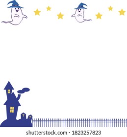 Frame with floating mansion and ghost
