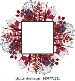 frame floral, banner with leaves and flowers red