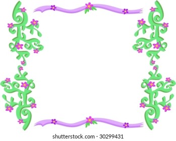 Frame of Floral Borders with Vines and Ribbons Vector