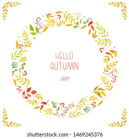 Frame of floral branch, wreaths. Autumn concept. Floral poster, invite. Vector arrangements for greeting card or invitation design background