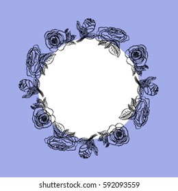 Frame of floral contours in blue tint