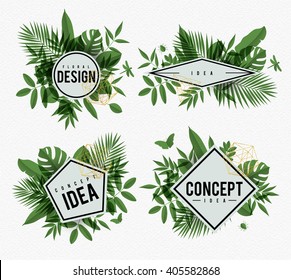 Frame floral design drawing with green leafs on watercolor paper background