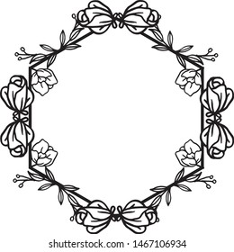 Frame floral elegant pattern in black and white colors, vintage element for decor of line art. Vector