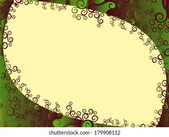 Frame with floral elements in green hues, hand drawing vector artwork