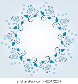 Frame with floral elements on the soft blue background