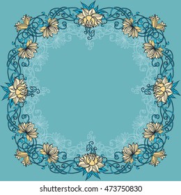 Frame with floral elements and place for text. Vector illustration with lilies.