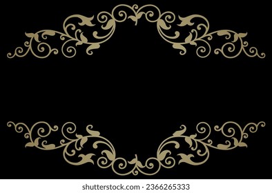 frame of floral golden ornament on a black background