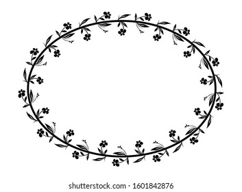frame with a floral image style, border for text or banner, delimiter in black, flat design with isolated white background.