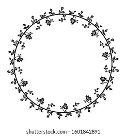 frame with a floral image style, border for text or banner, delimiter in black, flat design with isolated white background.