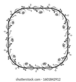 frame with a floral image style, border for text or banner, delimiter in black, flat design with isolated white background.