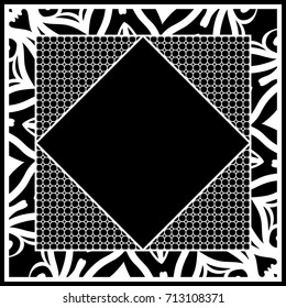 frame with floral lace ornament for fabric design. vector illustration. black, white color